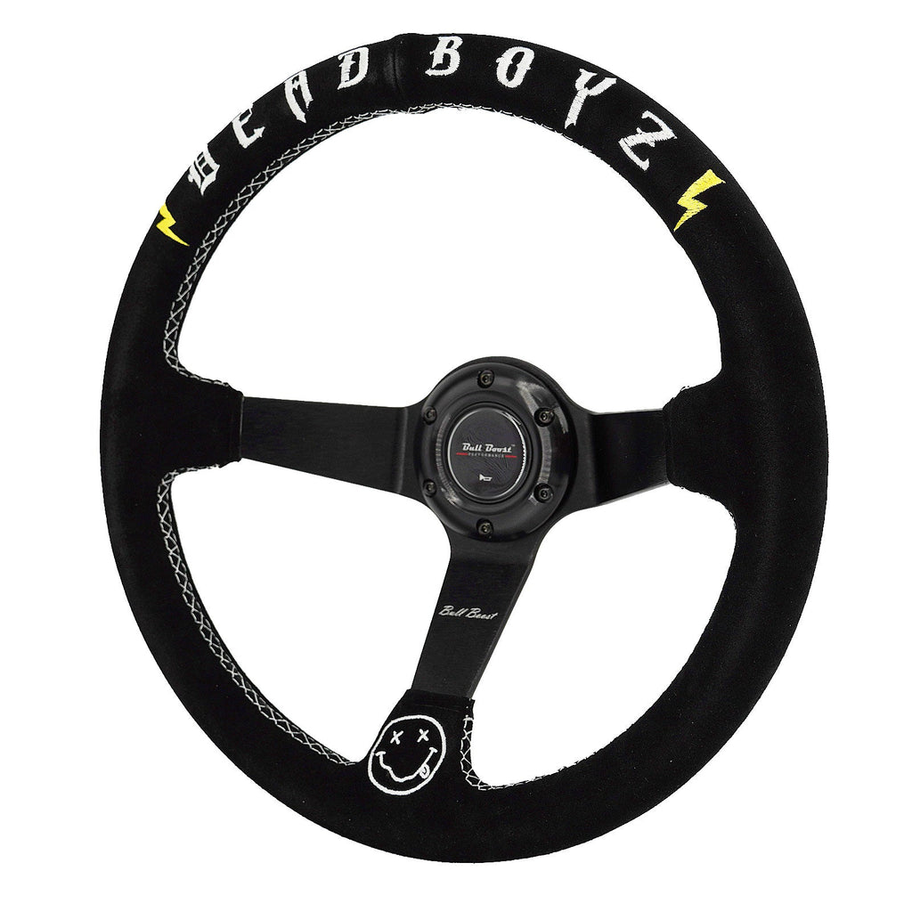 Deadboyz Universal 350mm 3"Deep Dish 6-Bolt Steering Wheel Black Suede