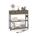 Narrow Console Table with 2 Drawers and 2 Metal Mesh Shelves-Gray