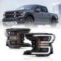 LED Headlight Assembly Dual Beam Projector With Start-up Animation Black/Chrome For 2018-2020 F150 13th Gen