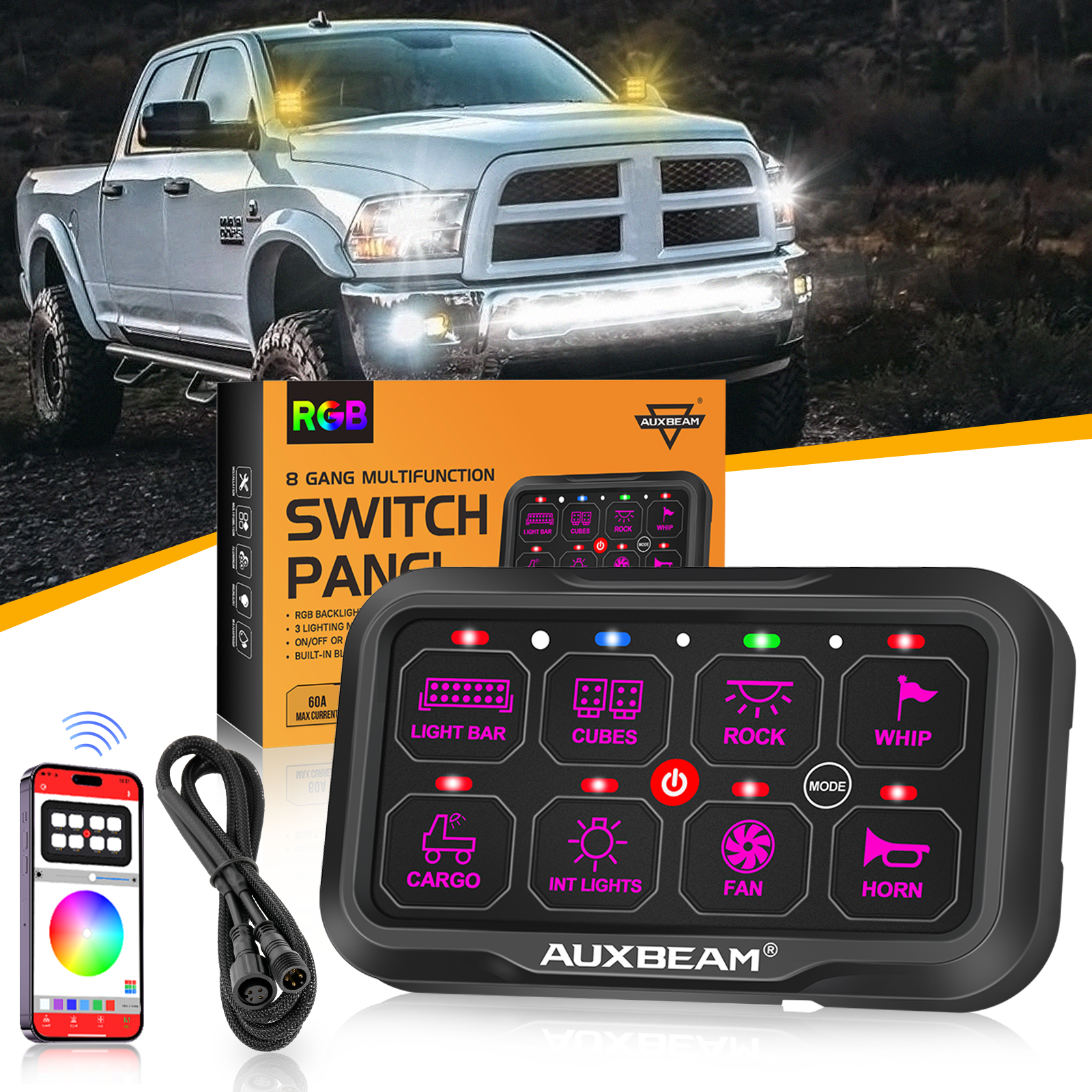AR-800 Multifunction RGB Switch Panel with Bluetooth Controlled & 47 Inch Extension Cable(Optional) for