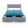 Full/Queen/Twin Size Bed Frame with LED Lights Drawer and Metal Slats-Queen Size