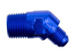 6AN 45Deg Male Adapter to 3/8in NPT Male Blue