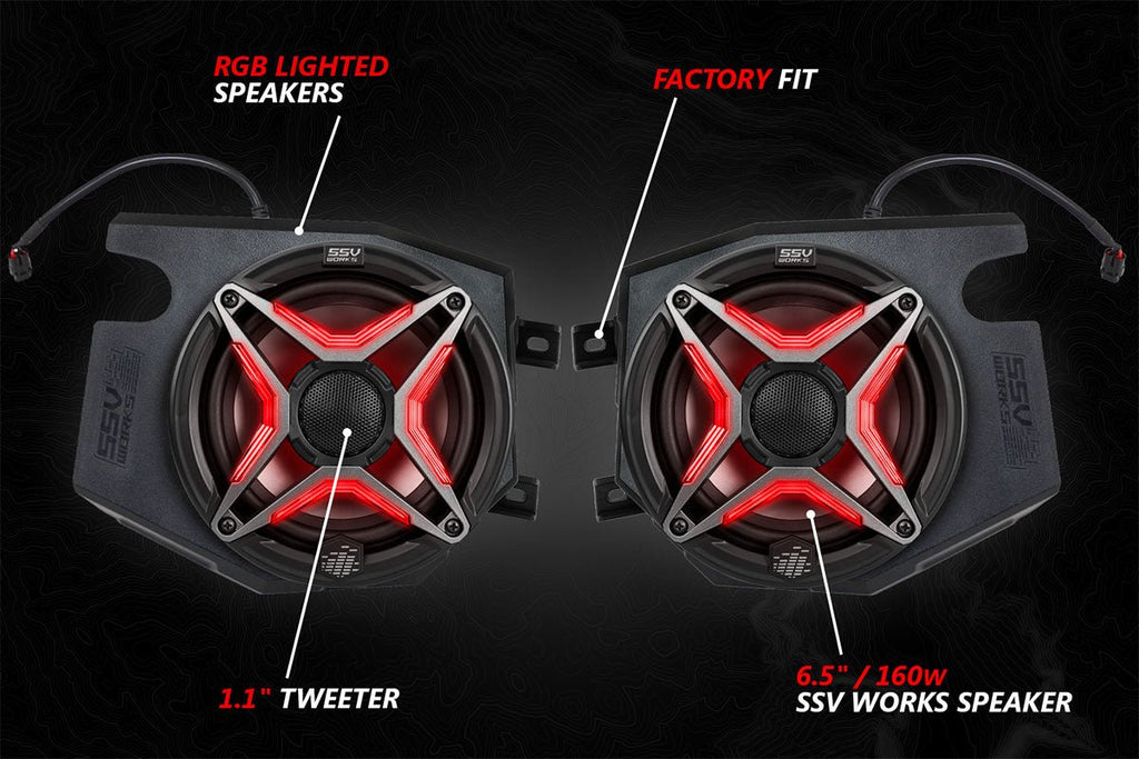 SSV Works V-Spec 3-Speaker Plug-&-Play Kit with Kenwood MR300BT for 2014-2023 Polaris RZR