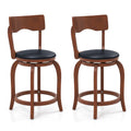 Swivel Bar Stools Set of 2 with Rubber Wood Frame and Upholstered Seat-24 Inch