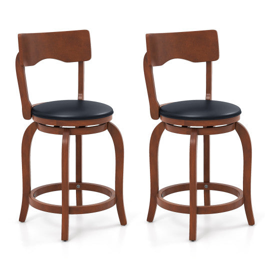 Swivel Bar Stools Set of 2 with Rubber Wood Frame and Upholstered Seat-24 Inch