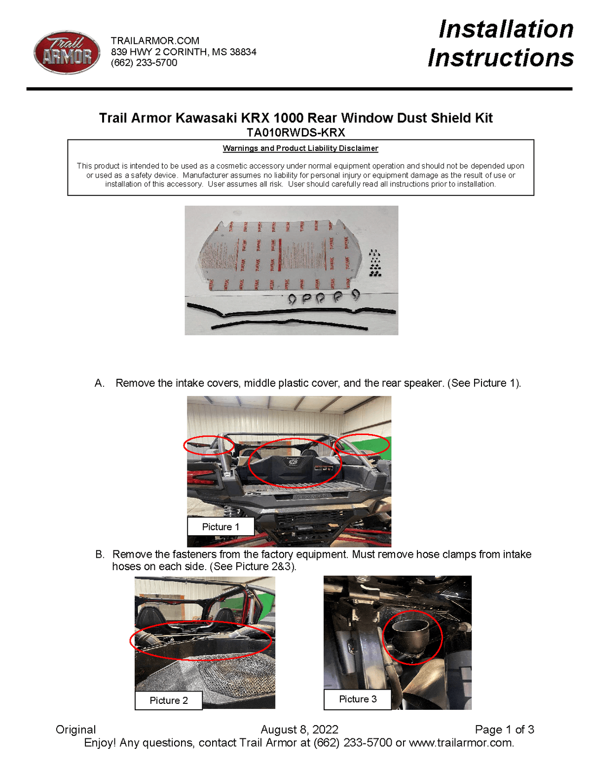 Trail Armor Rear Window Dust Shield Kit for 2020-22 Kawasaki KRX