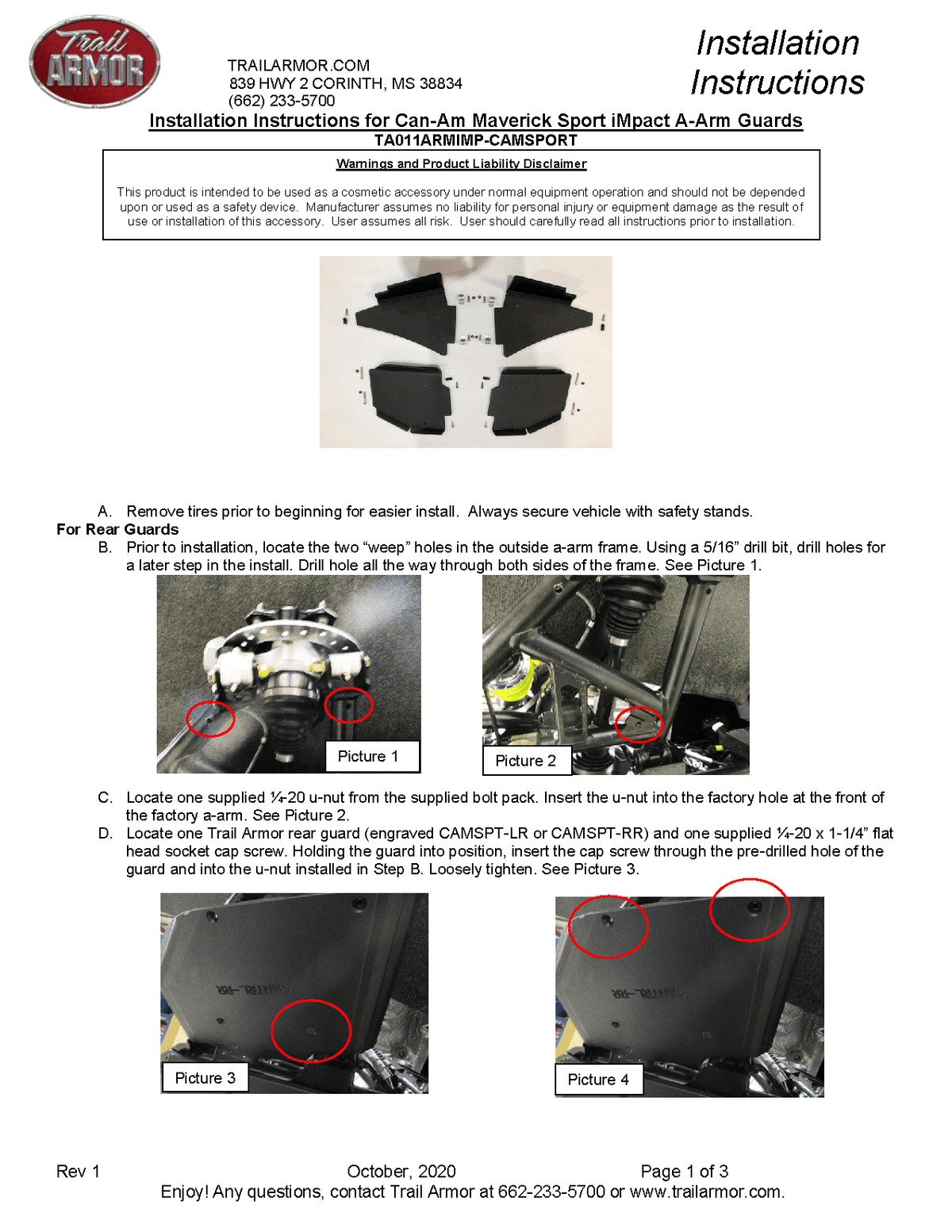 Trail Armor A-Arm Guards for 2019-23 Can-Am Maverick Sport / Commander