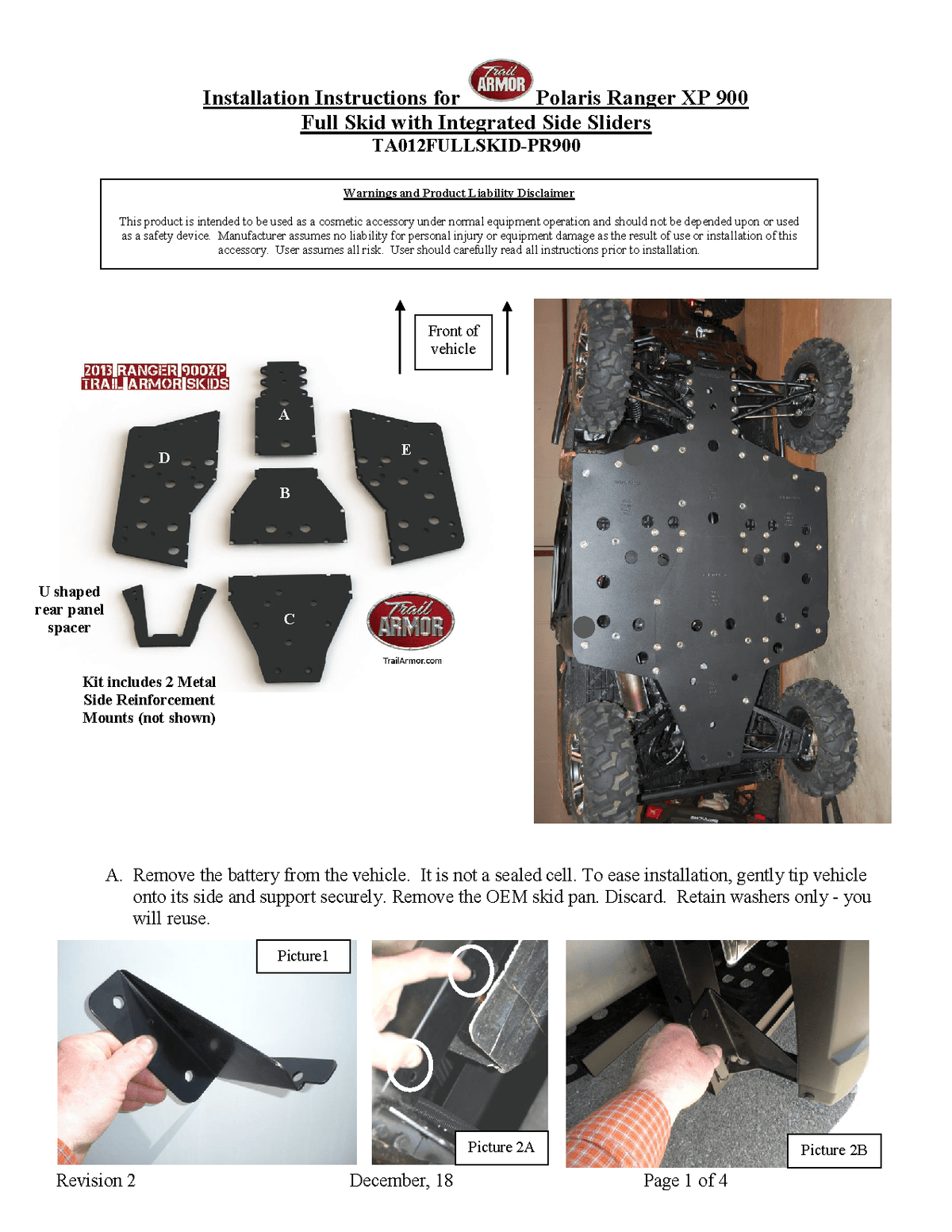 Trail Armor Full skid plate for 2013-19 Polaris Ranger 570 / 900 / XP 1000