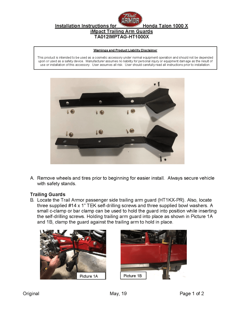 Trail Armor Trailing Arm Impact Guards for Honda Talon 1000X