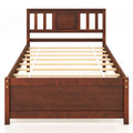 Wooden Platform Bed with Headboard and Slat Support-Twin Size