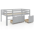 Twin Size Low Loft Bed with 3 Drawers with Ladder and Full-length Guardrails-Gray