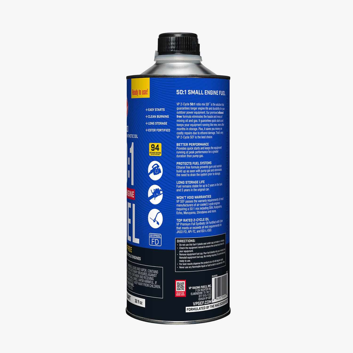 VP Racing 50:1 Fuel Mix: Premixed Ethanol-Free 94 Octane