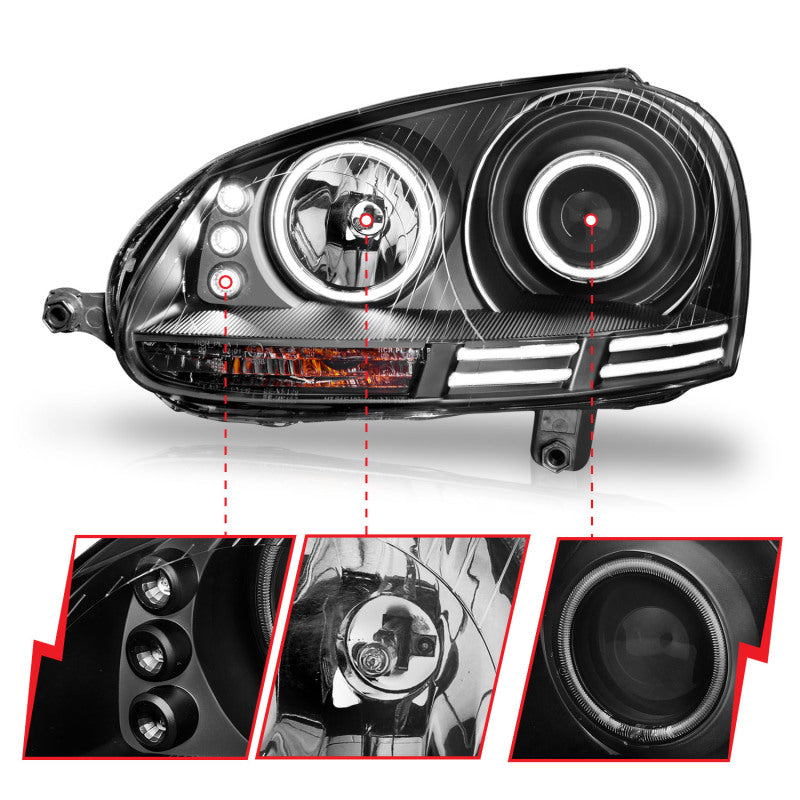Anzo 2006-2009 Volkswagen Rabbit Projector Headlights w/ Halo Black (CCFL)