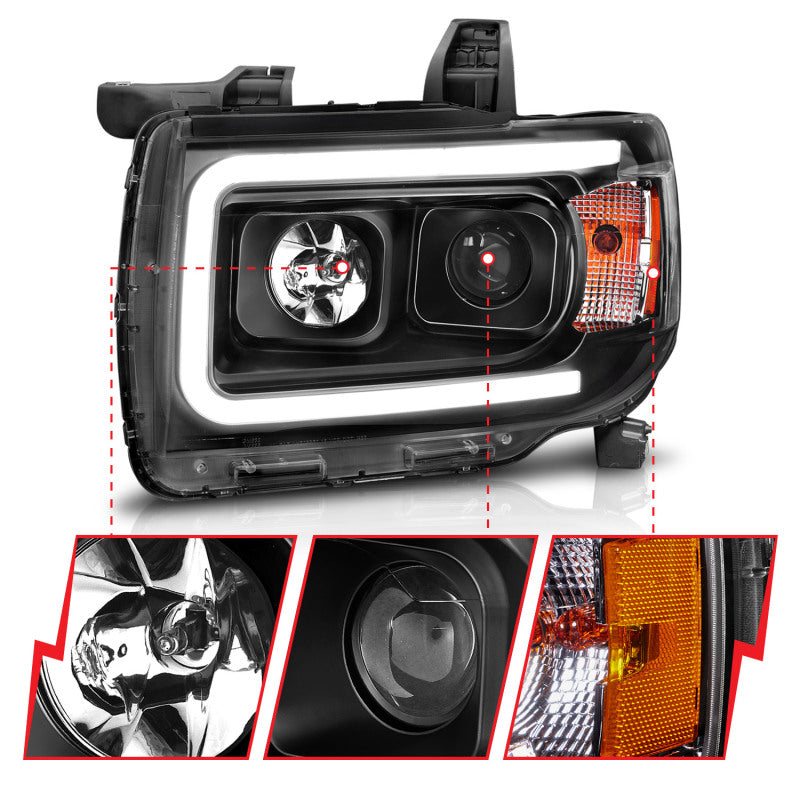 Anzo GMC Canyon 15-18 Projector Plank Style Headlight Black W/ Amber