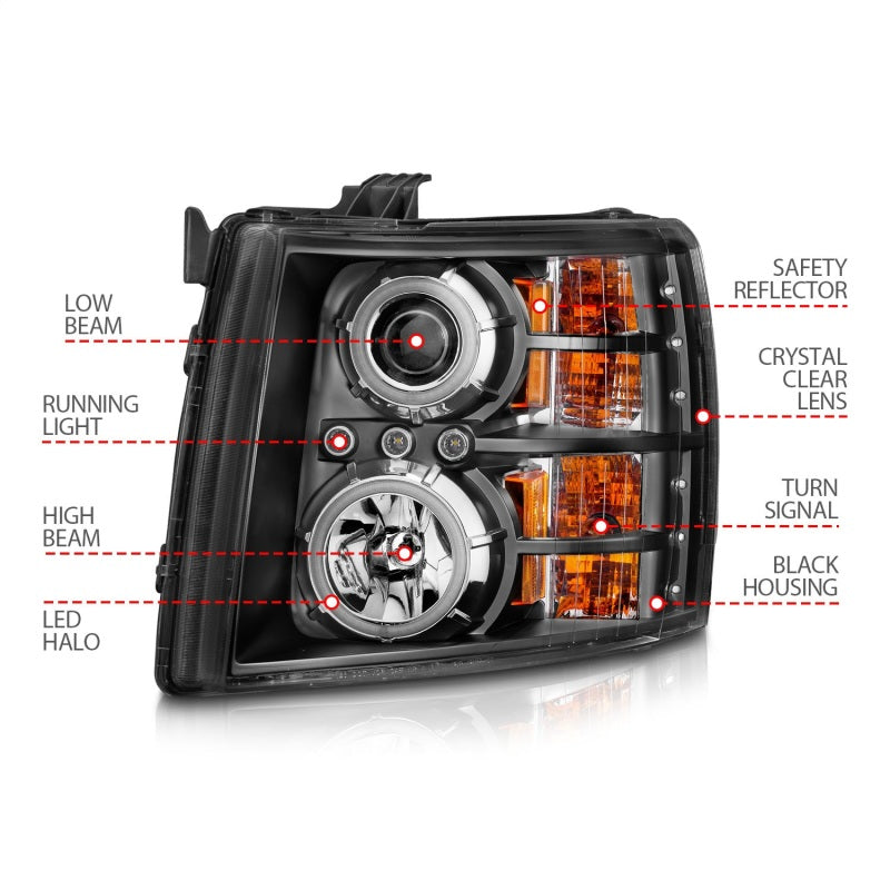Anzo 2007-2013 Chevrolet Silverado 1500 Projector Headlights w/ Halo Black