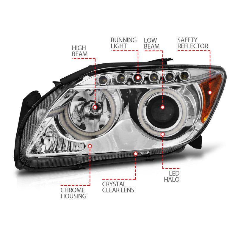Anzo 2005-2010 Scion Tc Projector Headlights w/ Halo Chrome (CCFL)