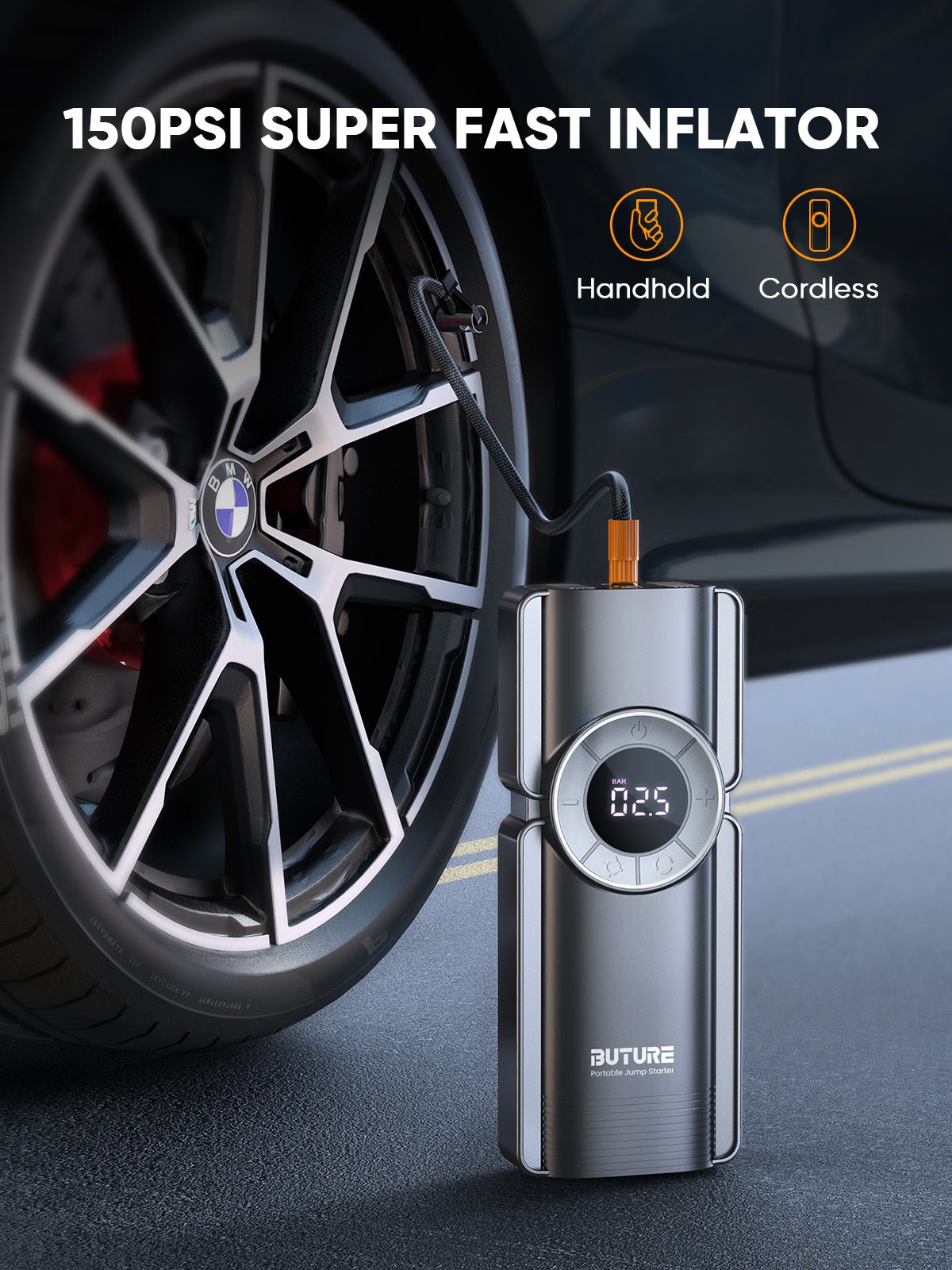 Buture Beta01 Palm-Sized Jump Starter with Air Compressor丨3500A Peak Power, Auto Shut-Off Inflation