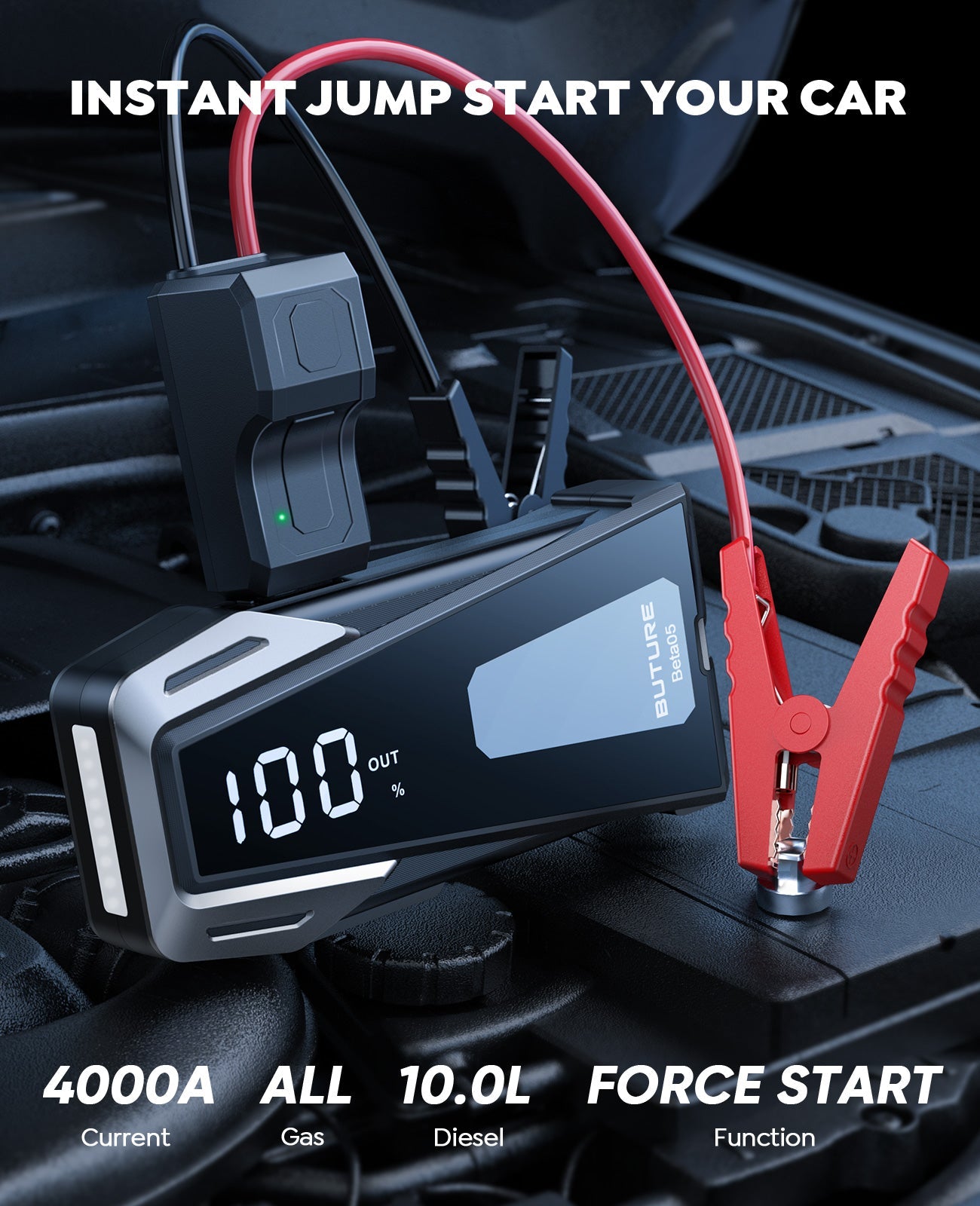 Buture Beta05 Car Jump Starter 4000A丨EC5 Adapter Included, Power More Devices