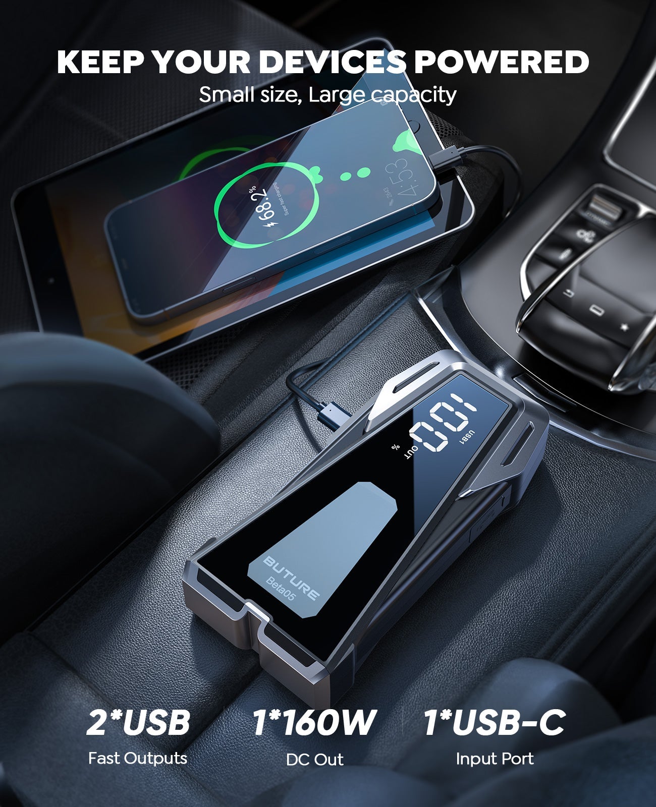 Buture Beta05 Car Jump Starter 4000A丨EC5 Adapter Included, Power More Devices