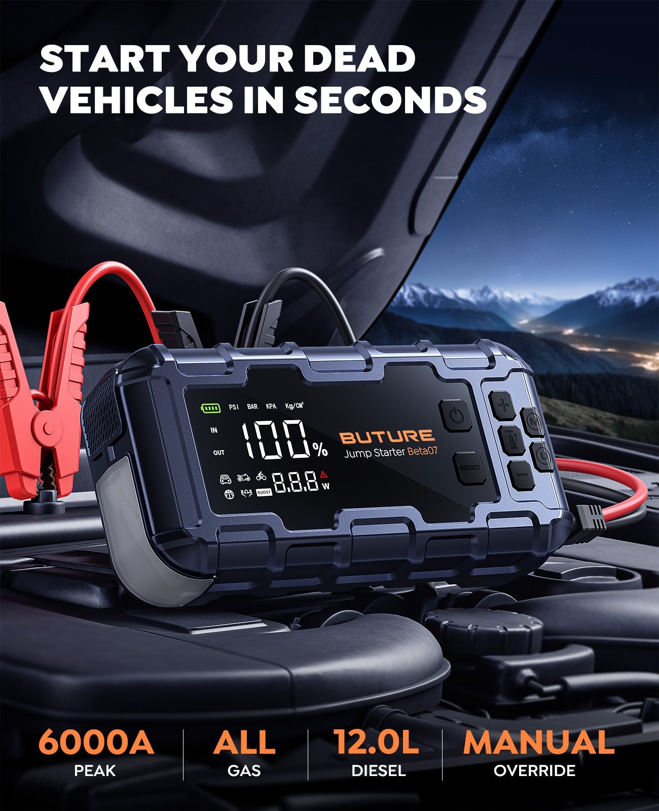 【Top-Rated】Buture Beta07 Car Jump Starter 6000A丨160PSI Smart Inflating, PD45W Fast Charge