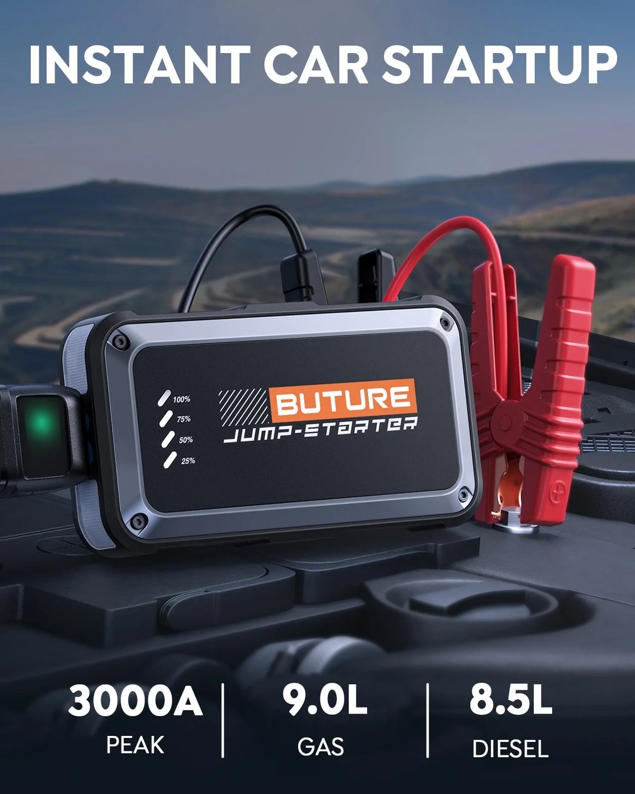 Buture Beta08 Car Jump Starter 3000A丨Compact Size, Air Travel Friendly