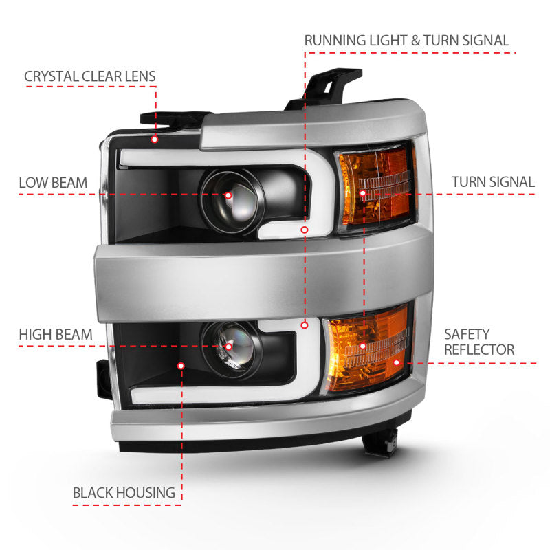 Anzo 2015-2016 Chevrolet Silverado Projector Headlights w/ Plank Style Desi