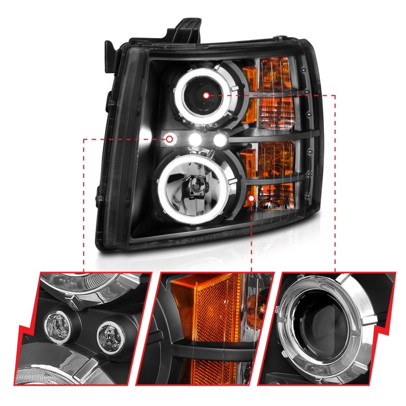 Anzo 2007-2013 Chevrolet Silverado 1500 Projector Headlights w/ Halo Black