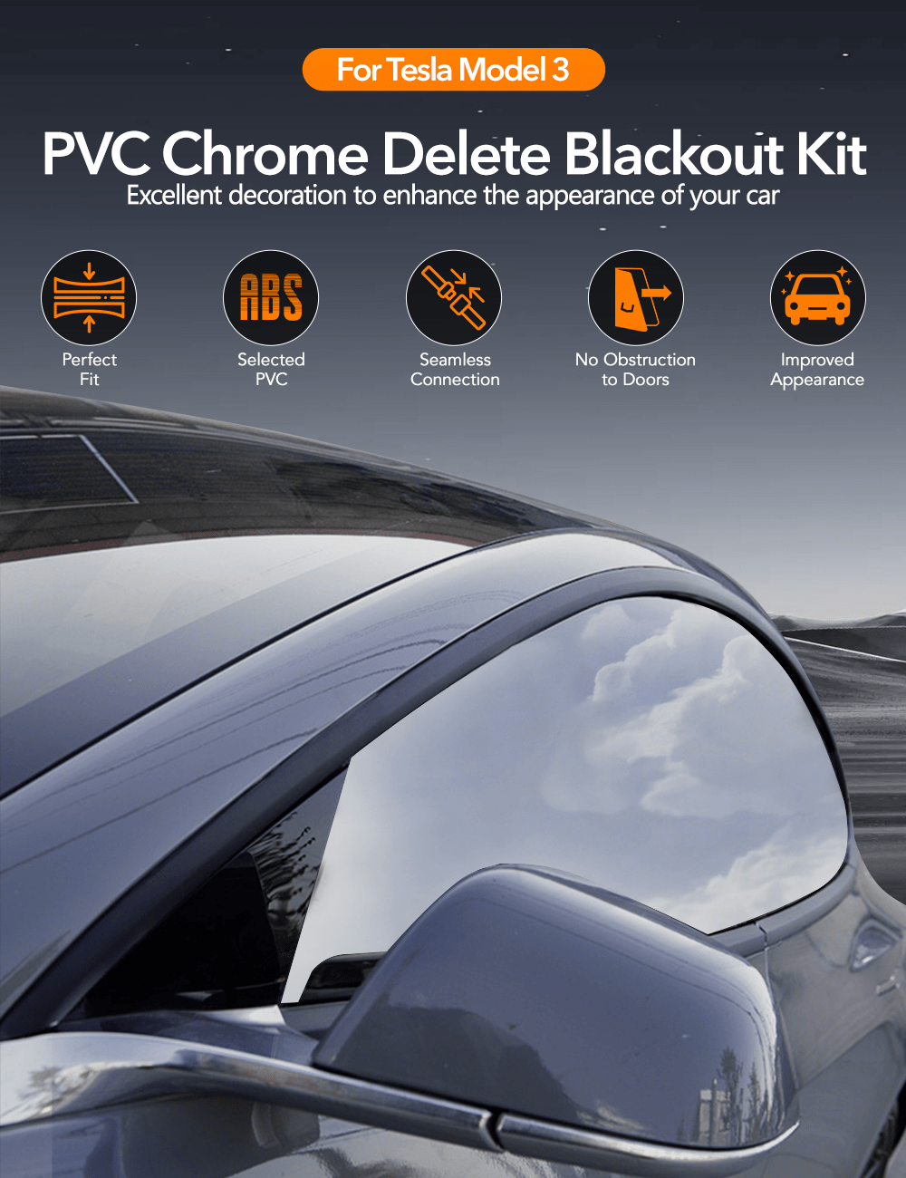 Chrome Delete Kit for Model 3 (2017-2023) | Matte Black Window Trim | PVC