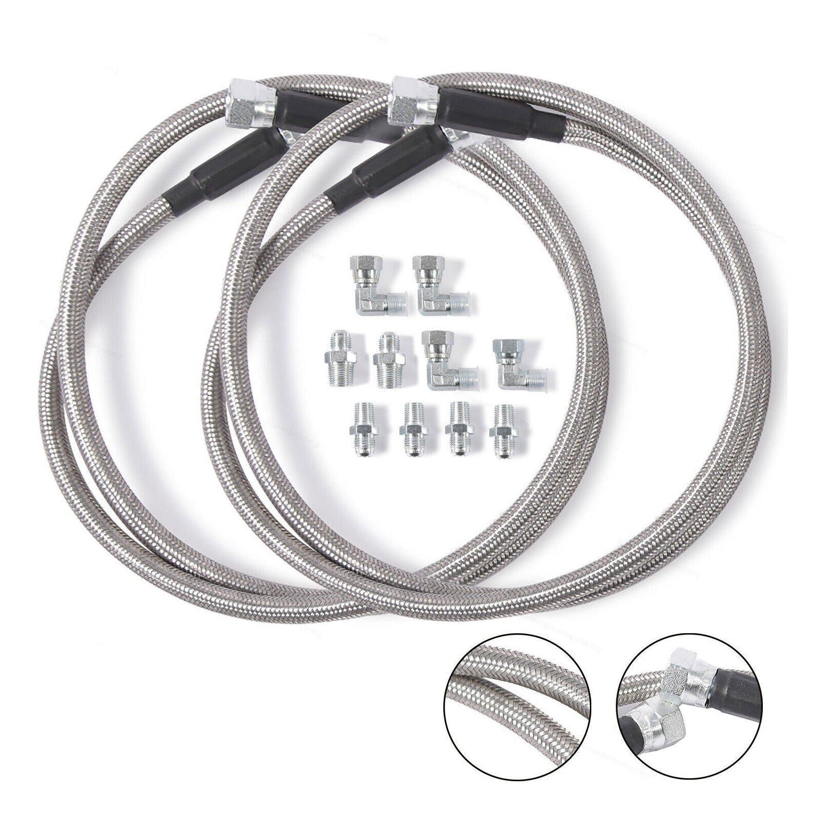 SS 52"Length Braided Transmission Cooler Hose Line Fitting For TH350 700R4 TH400