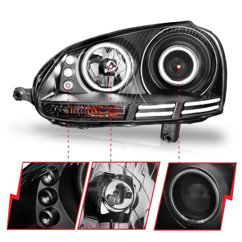 Anzo 2006-2009 Volkswagen Rabbit Projector Headlights w/ Halo Black (CCFL)