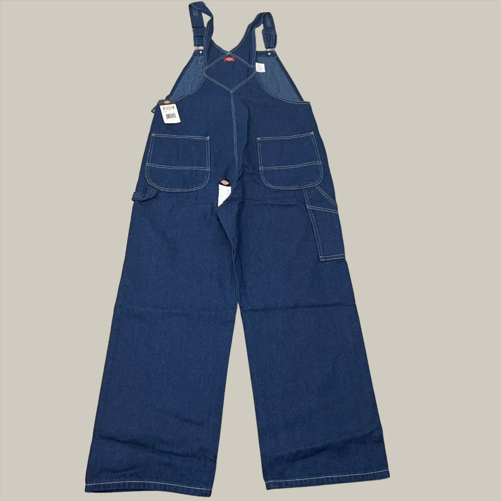 DICKIES Classic High Back Wide Leg Bib Overall Men's 40X30 Rinsed Indigo Blue