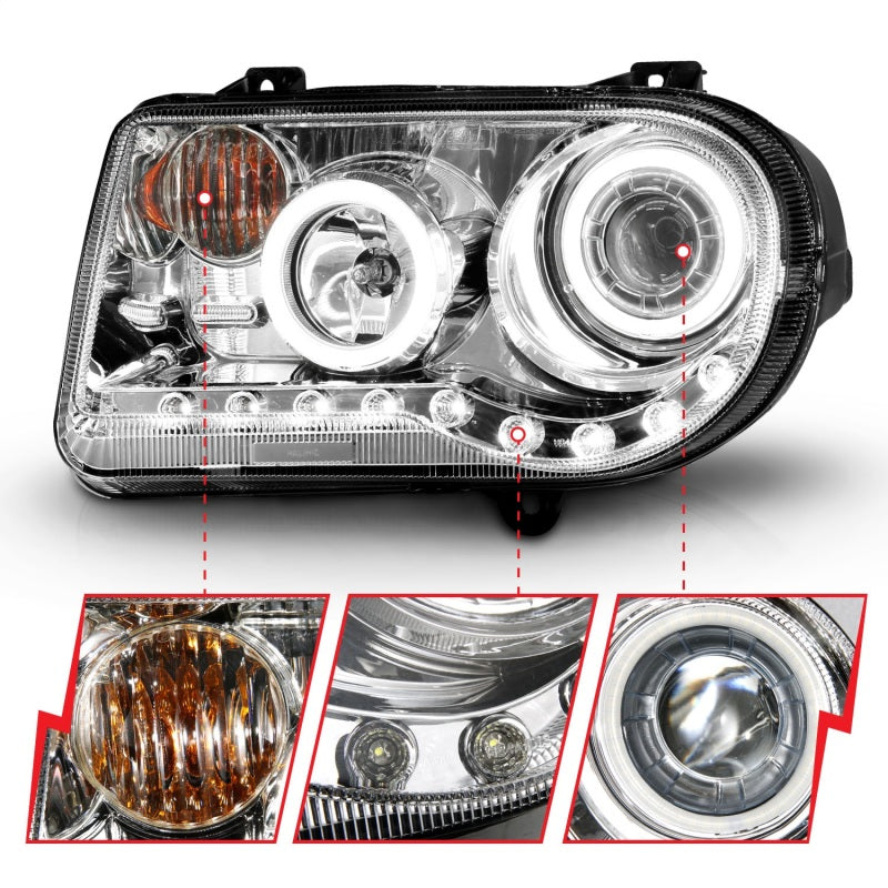 Anzo 2005-2010 Chrysler 300C Projector Headlights w/ Halo Chrome (CCFL) G2