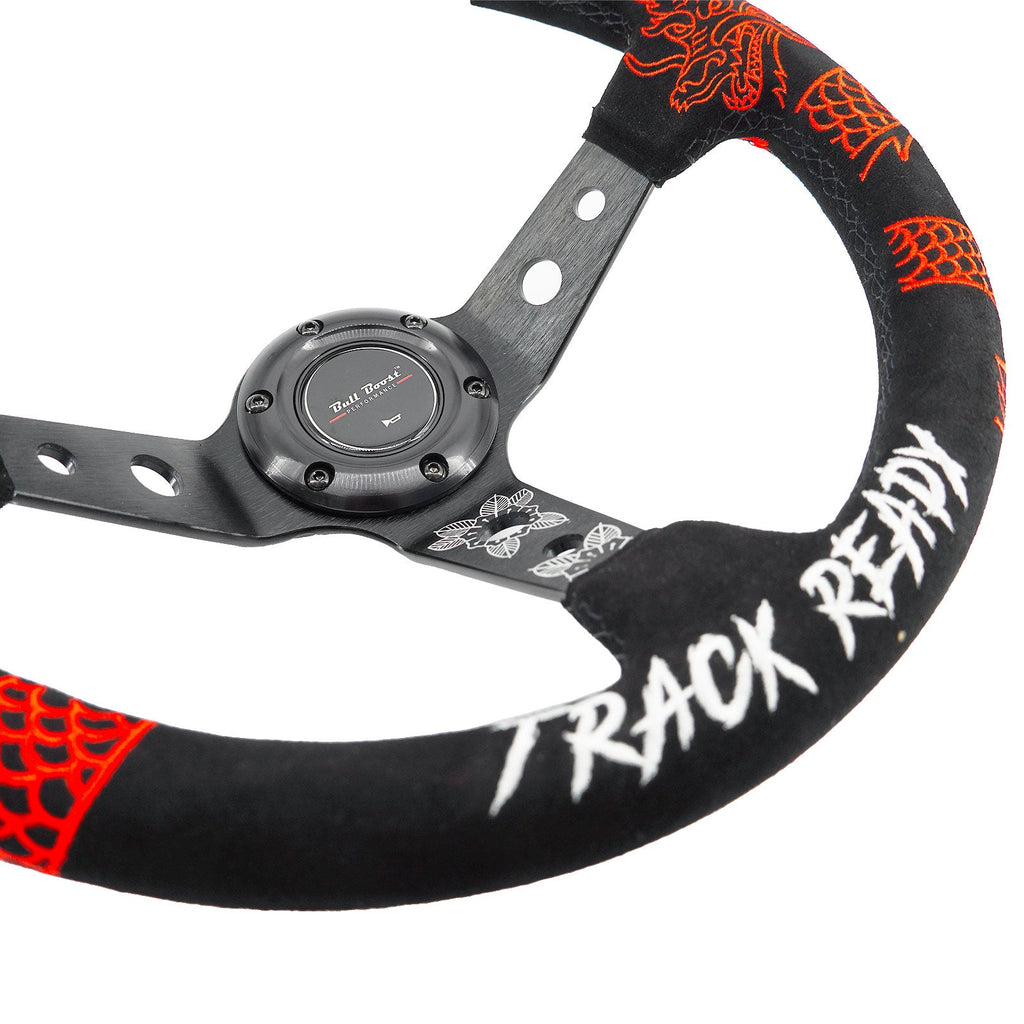Track Ready Universal 350mm 3" Deep Dish 6-Bolt Steering Wheel Red Suede Alcantara