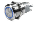 SWITCH PUSH SS MOM LED BLUE 12