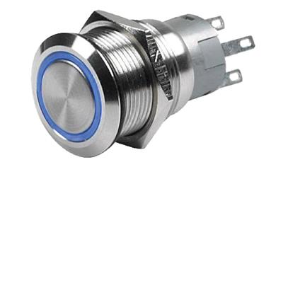 SWITCH PUSH SS MOM LED BLUE 12