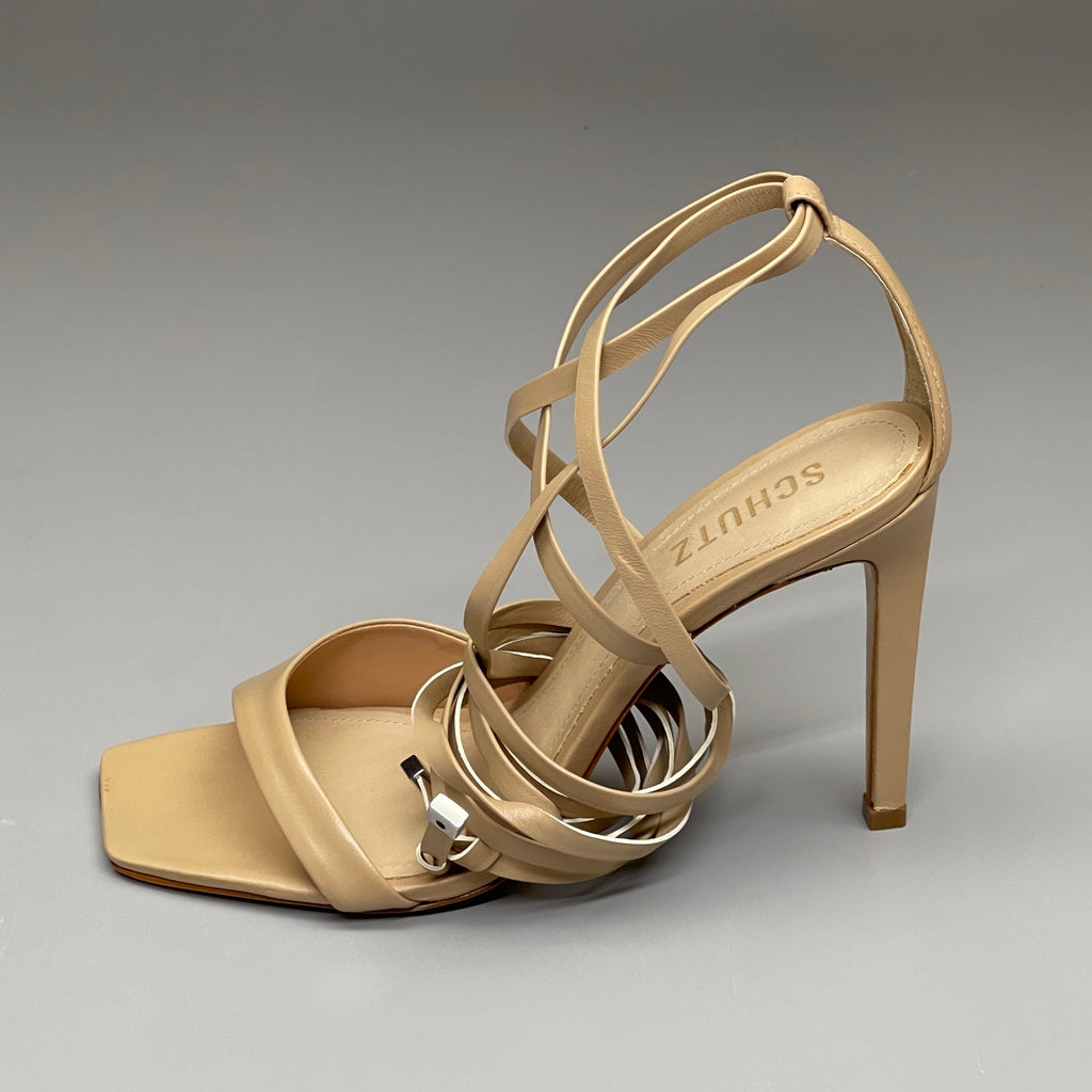 SCHUTZ Bryce Ankle Tie Women's Leather High Heel Sandal Light Nude Sz 10B (New)