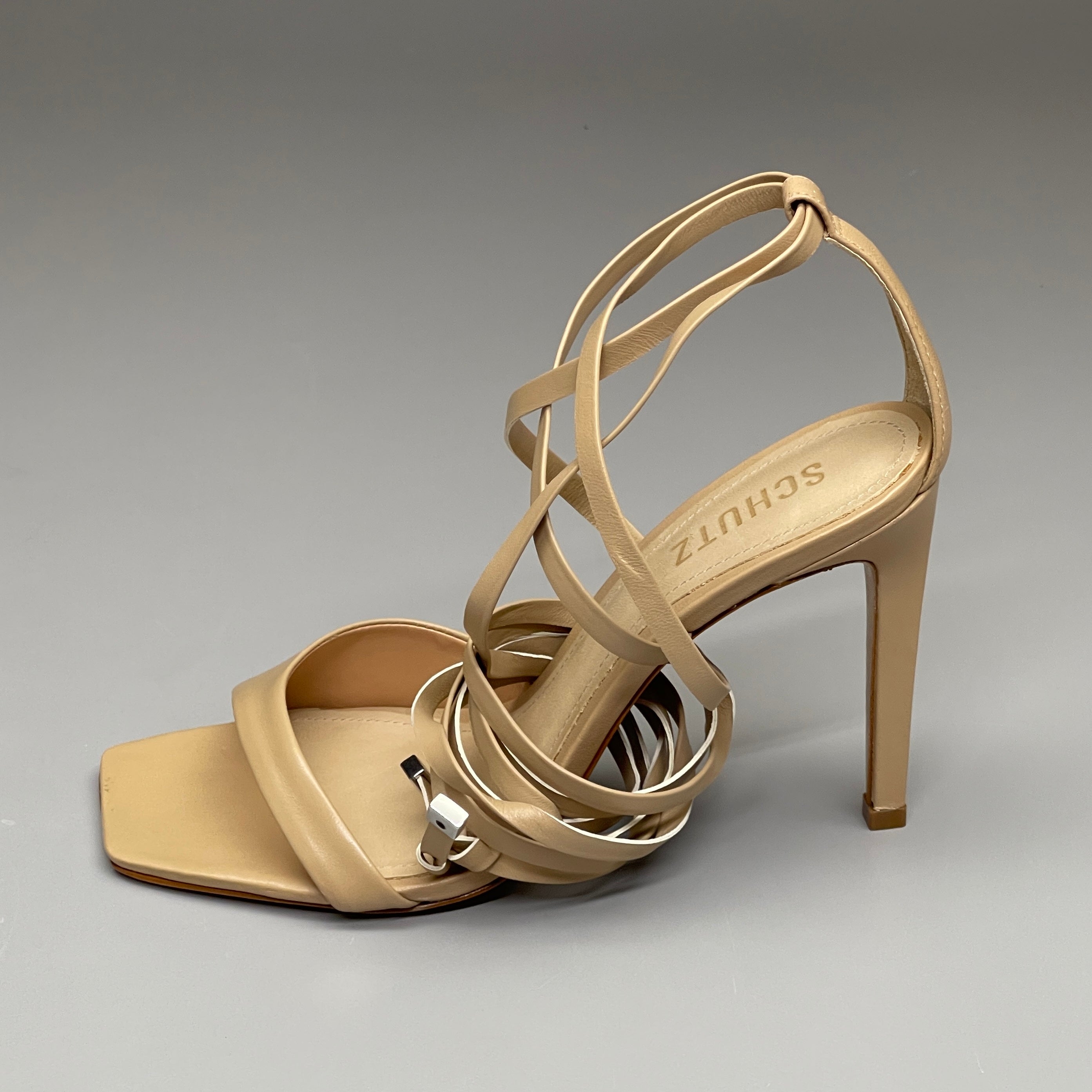 SCHUTZ Bryce Ankle Tie Women's Leather High Heel Sandal Light Nude Sz 10B (New)