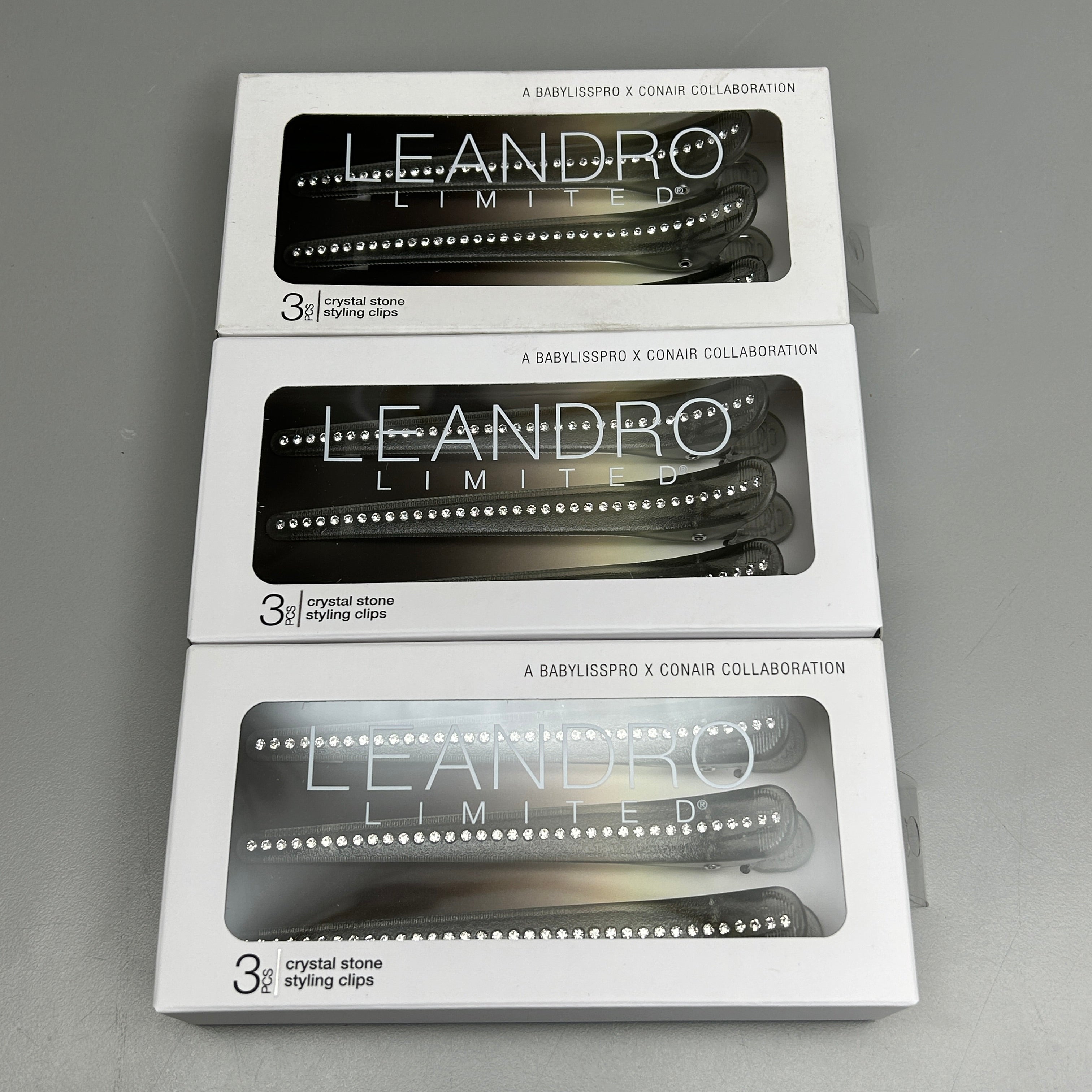 CONAIR 3-PACK! Leandro Limited Crystal Stone Styling Clips 3-Pieces (New)