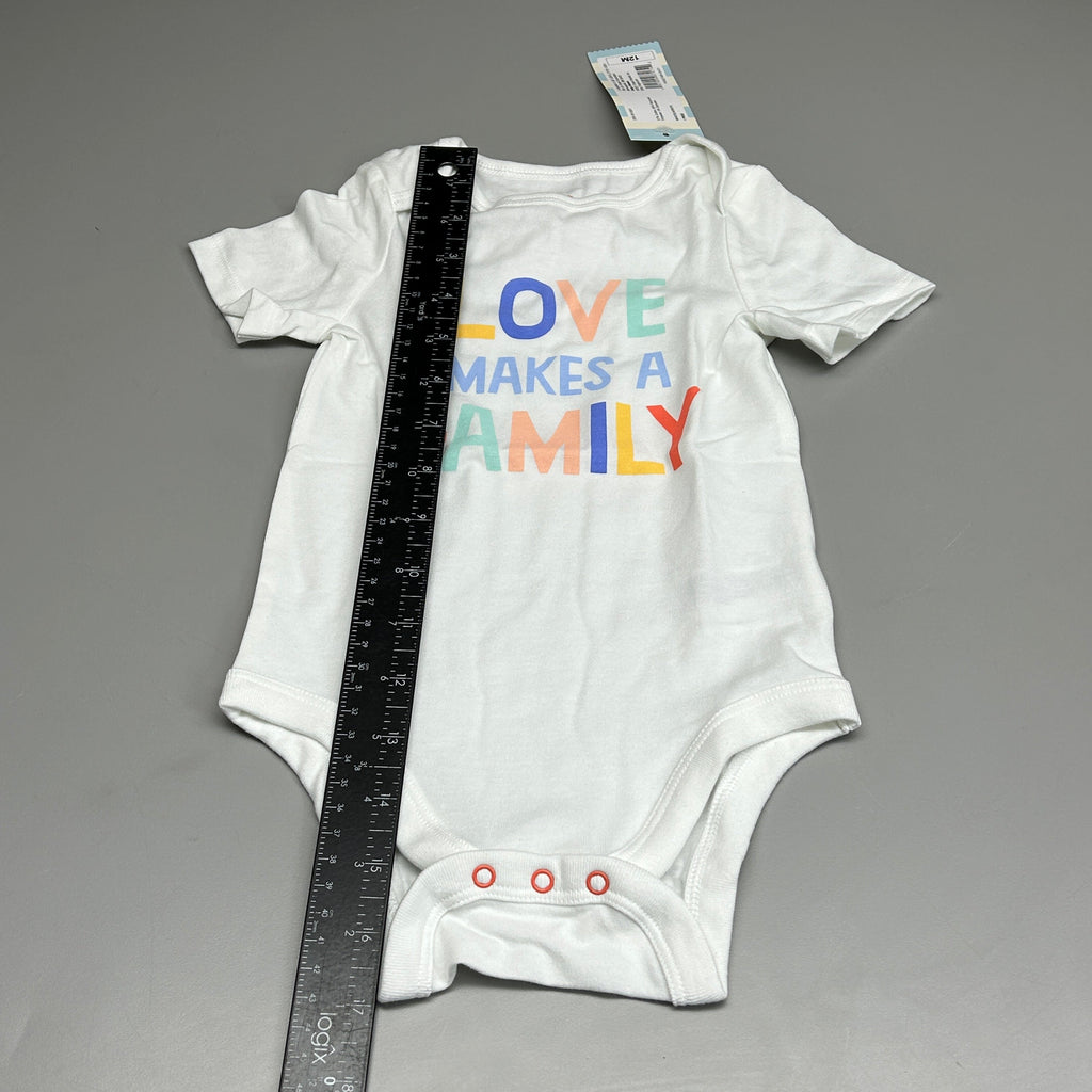 CAT & JACK Baby Boys' Love Short Sleeve Bodysuit White 12M (New)