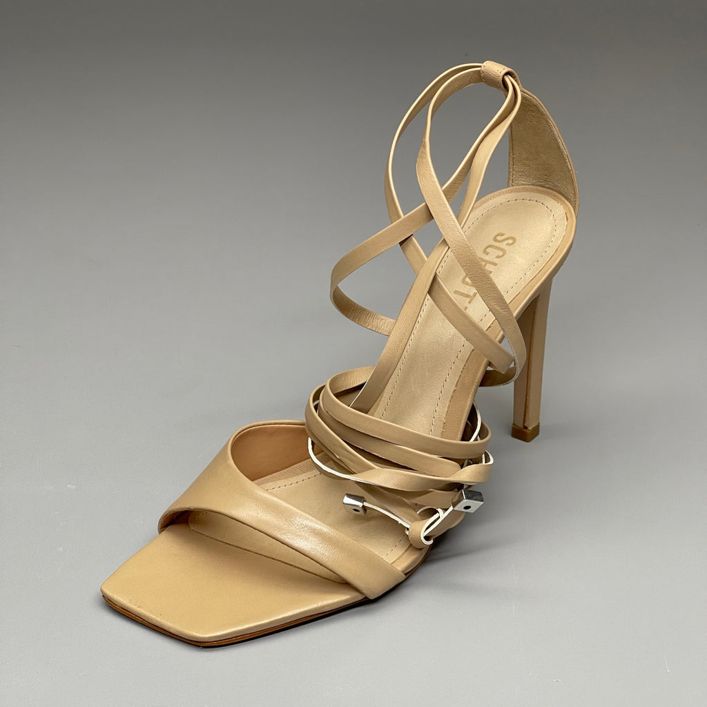 SCHUTZ Bryce Ankle Tie Women's Leather High Heel Sandal Light Nude Sz 9B (New)