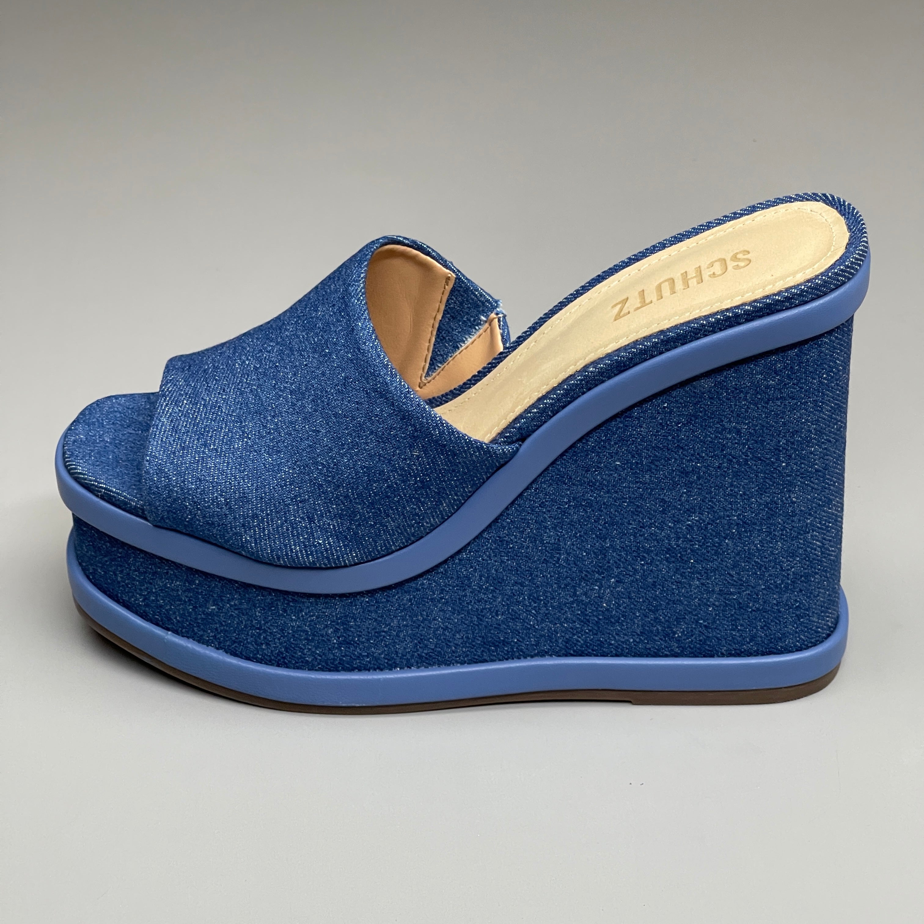 SCHUTZ Dalle Denim Women's Wedge Sandal Blue Platform Shoe Sz 7B (New)