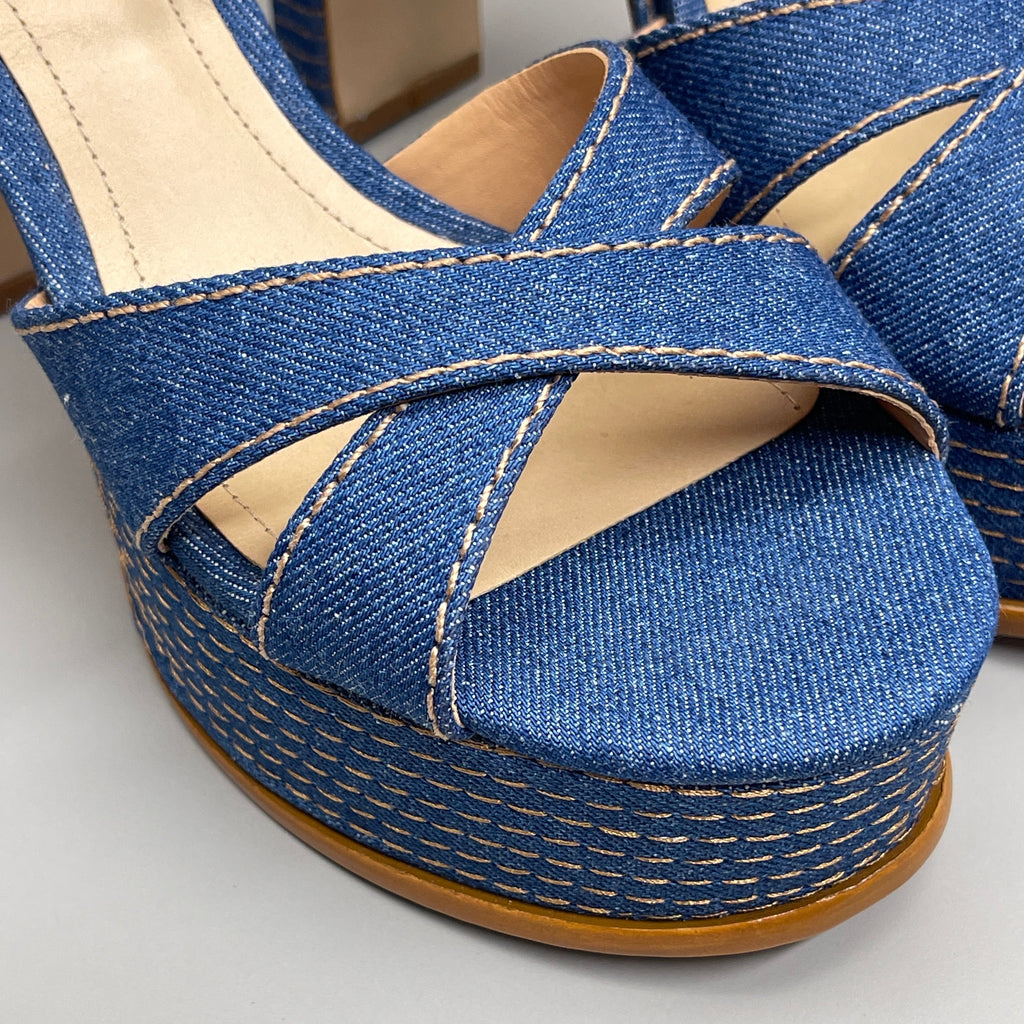 SCHUTZ Keefa Casual Denim Women's 4" Heeled Sandal Platform Blue Sz 6.5B (New)