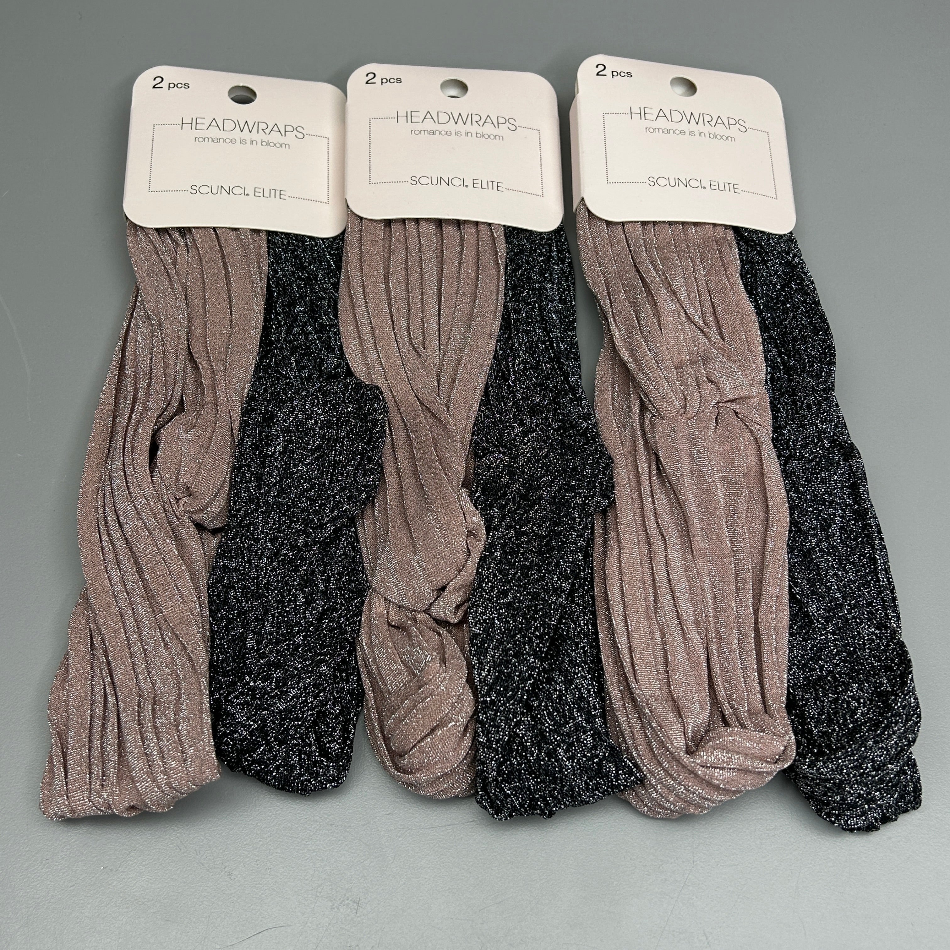 SCUNCI 3-PACK! Glitter Headwrap Elite Collection 2-Pieces (New)