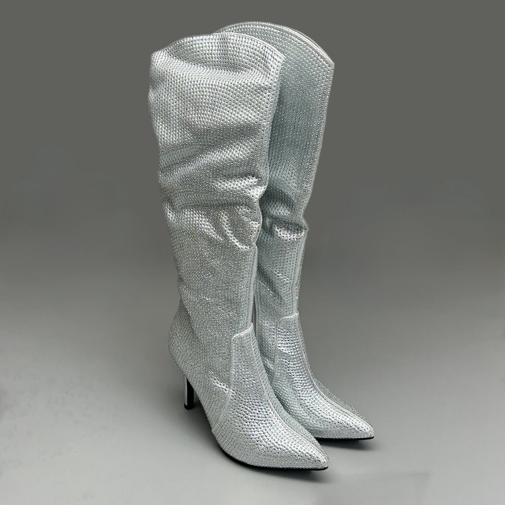 MIA Mackynzie Silver Stone Tall Heeled Boots Sz 8.5M Q100302
