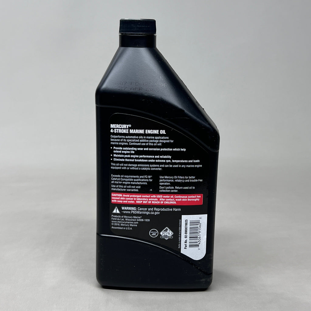MERCURY (6 PACK) 4-Stroke Marine Engine Oil Sz 32 fl oz 10w-30 92-8M0078625