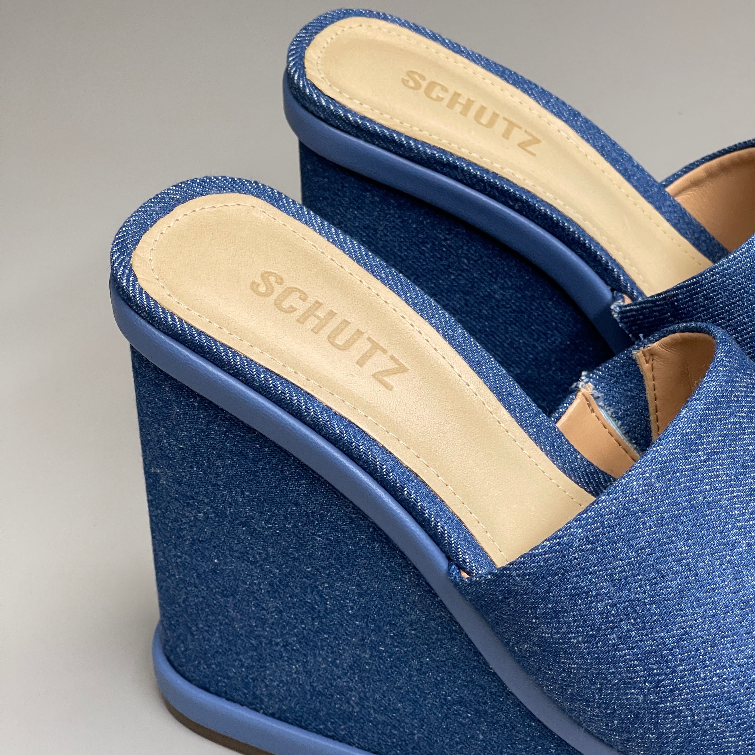SCHUTZ Dalle Denim Women's Wedge Sandal Blue Platform Shoe Sz 7B (New)