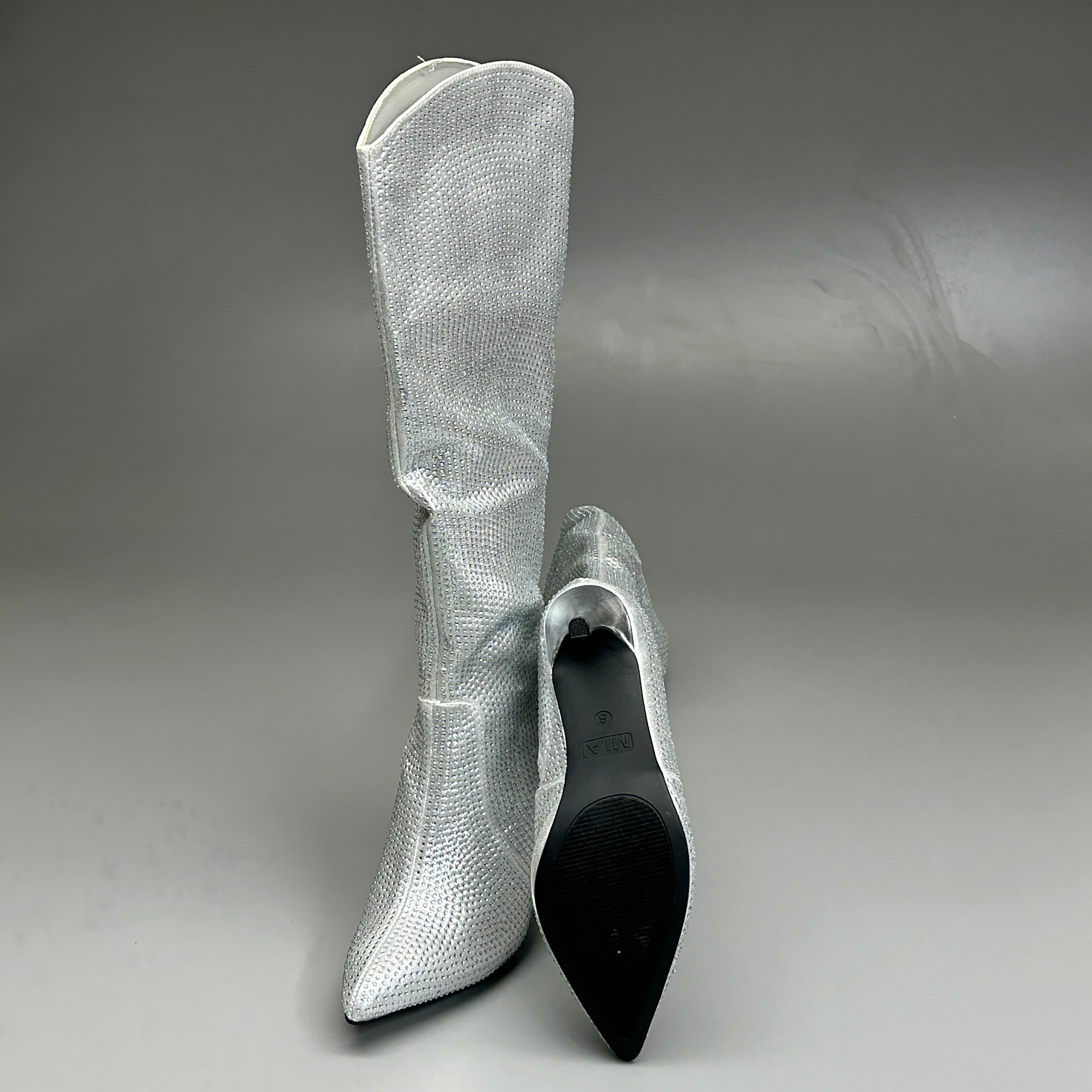 MIA Mackynzie Silver Stone Tall Heeled Boots Sz 6M Q100302