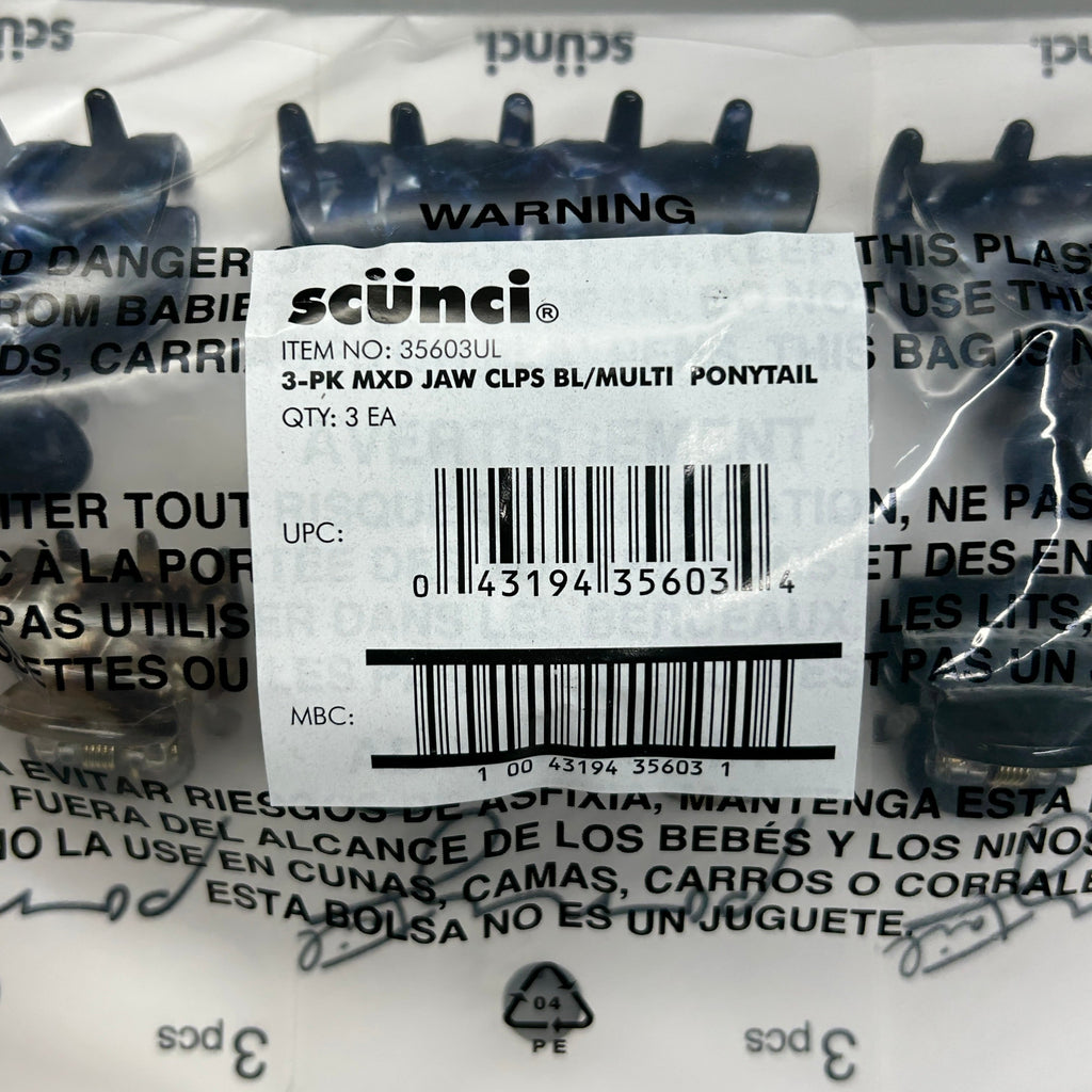 SCUNCI 3-PACK! Mixed Jaw Clips Multicolor 3-Pieces (New)
