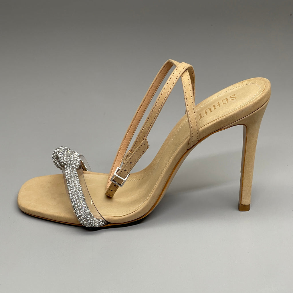 SCHUTZ Peaky Nubuck & Vinyl Multimaterial Women's Sandal Heel Light Nude Sz 9B (New)