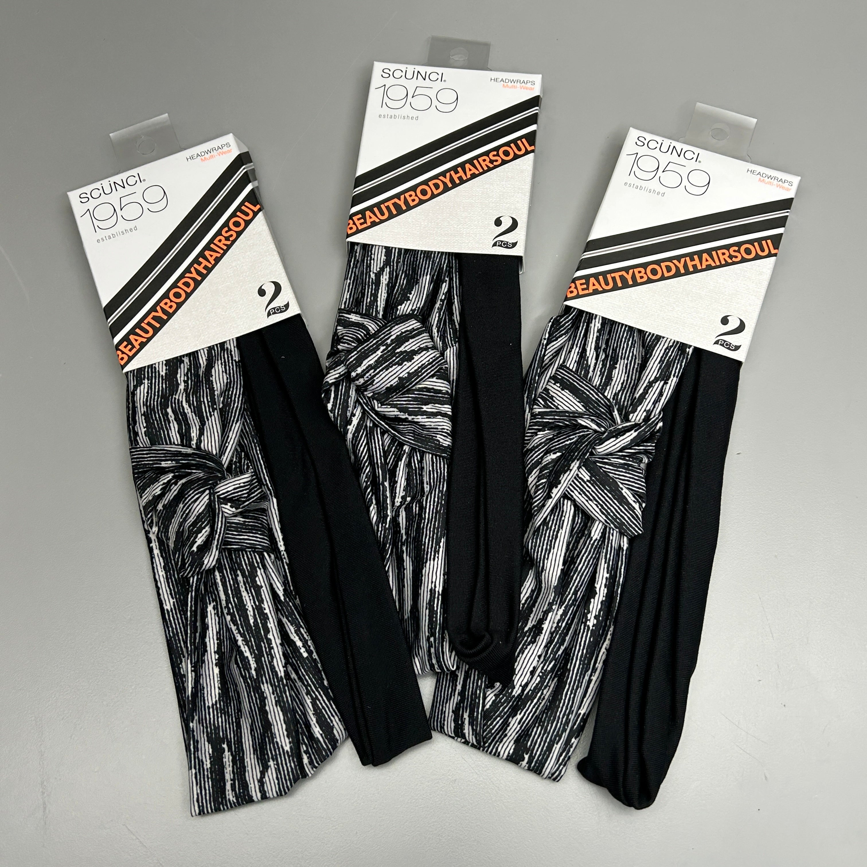 SCUNCI 3-PACK! Multi-Wear Headwraps 1959 Black 2-Pieces (New)